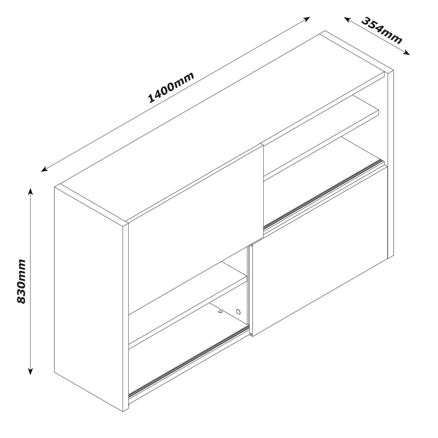 Composad | Base Multiuso della Linea ABILE con 2 Ante Scorrevoli, Mobile Archivio per Uffico e Home Office, (LxAxP):140x84,5x35,4 cm, Bianco Laccato e Rovere Mielato