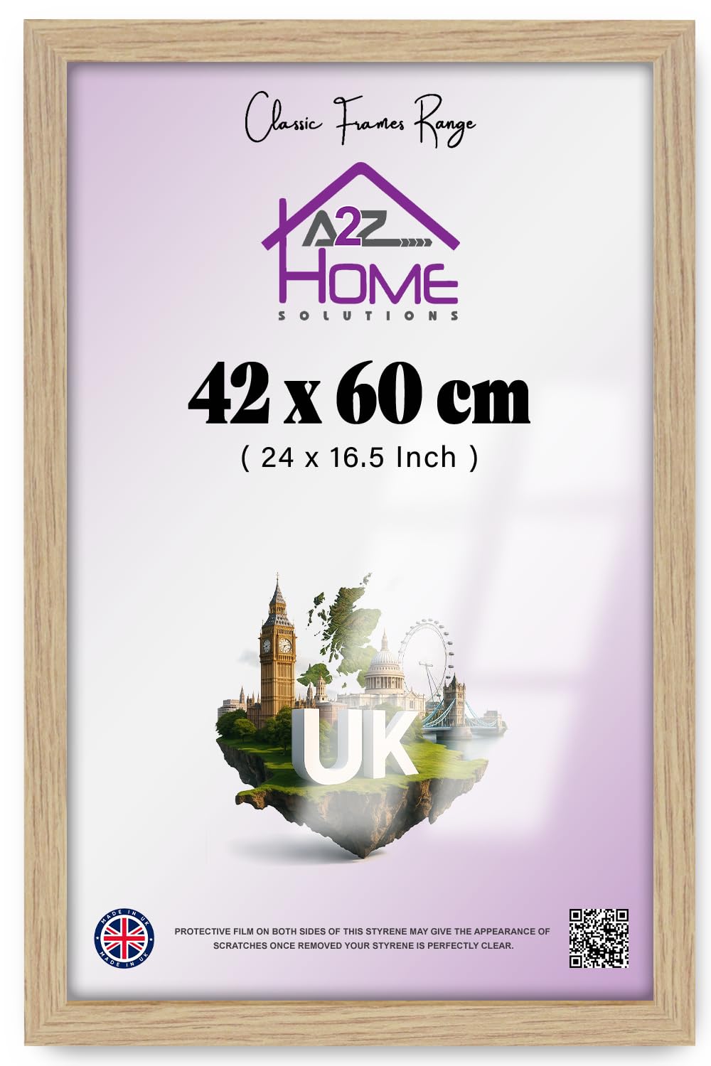 A2Z Timeless 42x60 cm Picture & Poster Frame | Eton Wood Finish, Solid Clips & Clear Acrylic Front | Wall Mount Portrait or Landscape | Ideal for Home, Office & Dorm Décor – Oak