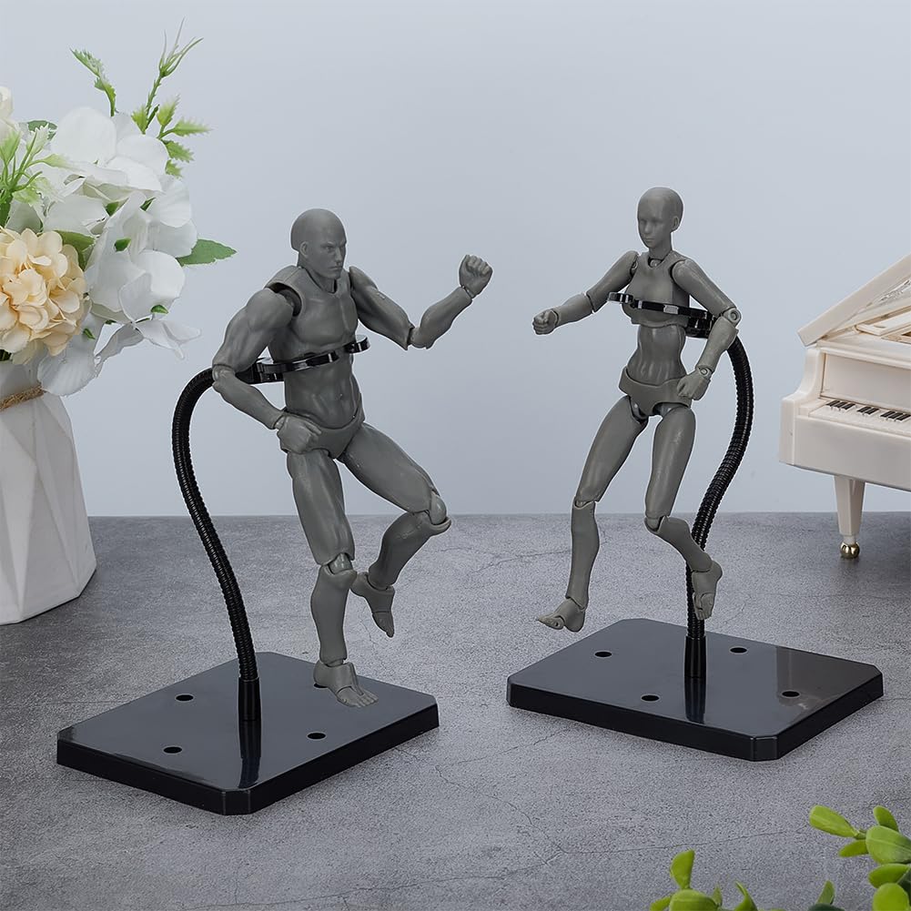 FINGERINSPIRE 2 Sets Action Figure Display Stands with Adjustable Snake Bones 93x73x177mm Black Plastic Minifigures Display Stands with Rectangle Base Support Stand Holder for HG RG SHF Figures Models - Image 4