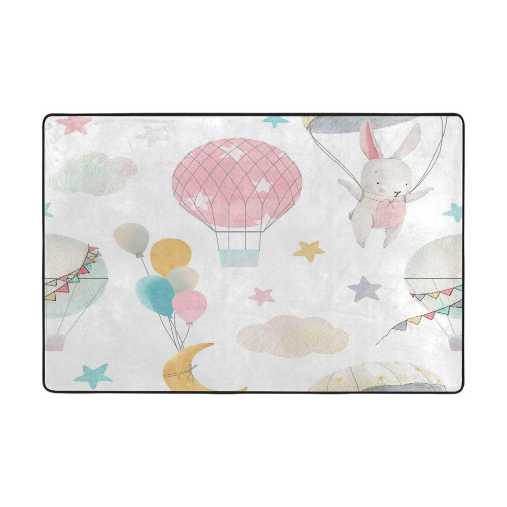 Grand tapis super doux motif lièvre blanc salon et chambre 160x121.9cm