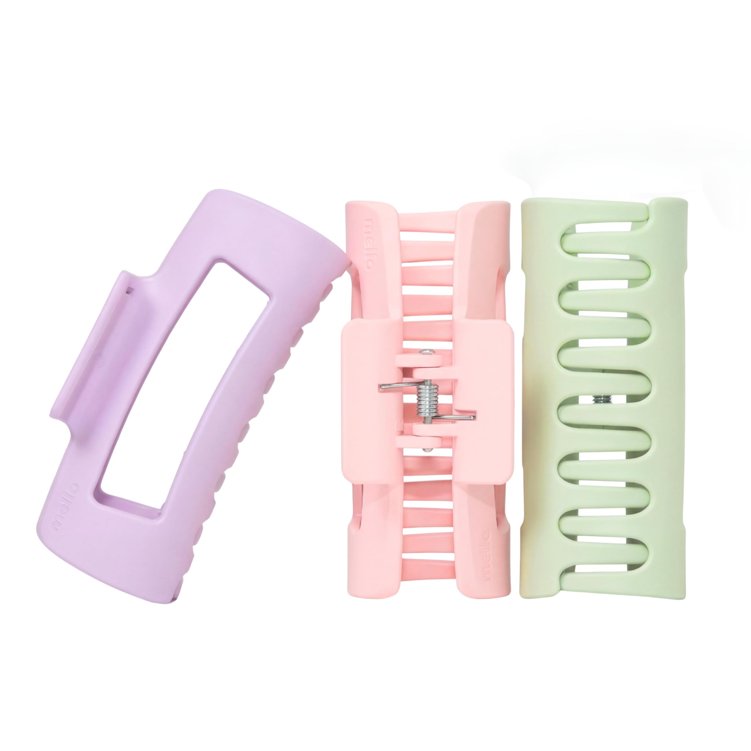 The Original Mello Hair Claw Clip Squishy Claw Clip Made in Korea Patent Pending 30021976 (Purple, Pink, Green, 3 Pack Medium)