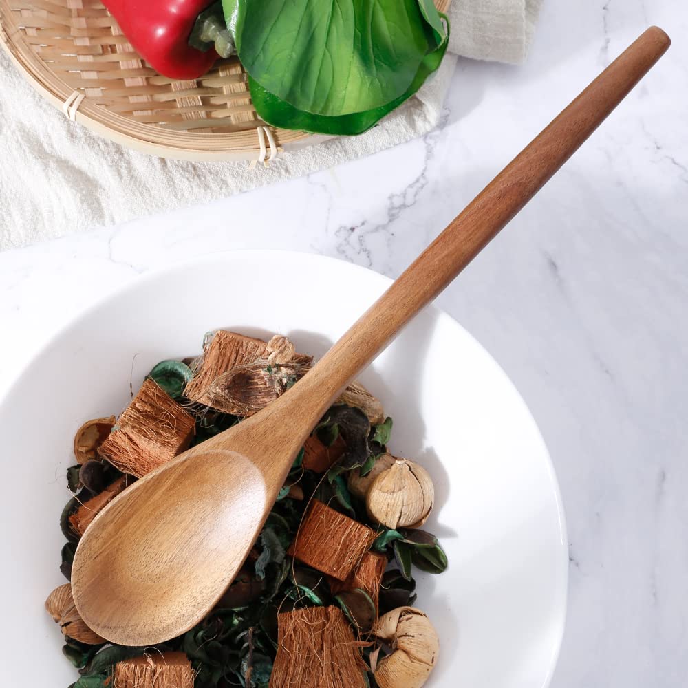 Exquisitos utensilios de cocina de madera para cocina, juego de 5, juego de utensilios de cocina de madera de acacia de 12 pulgadas, utensilios de cocina que incluyen cuchara, espátula de cuchara