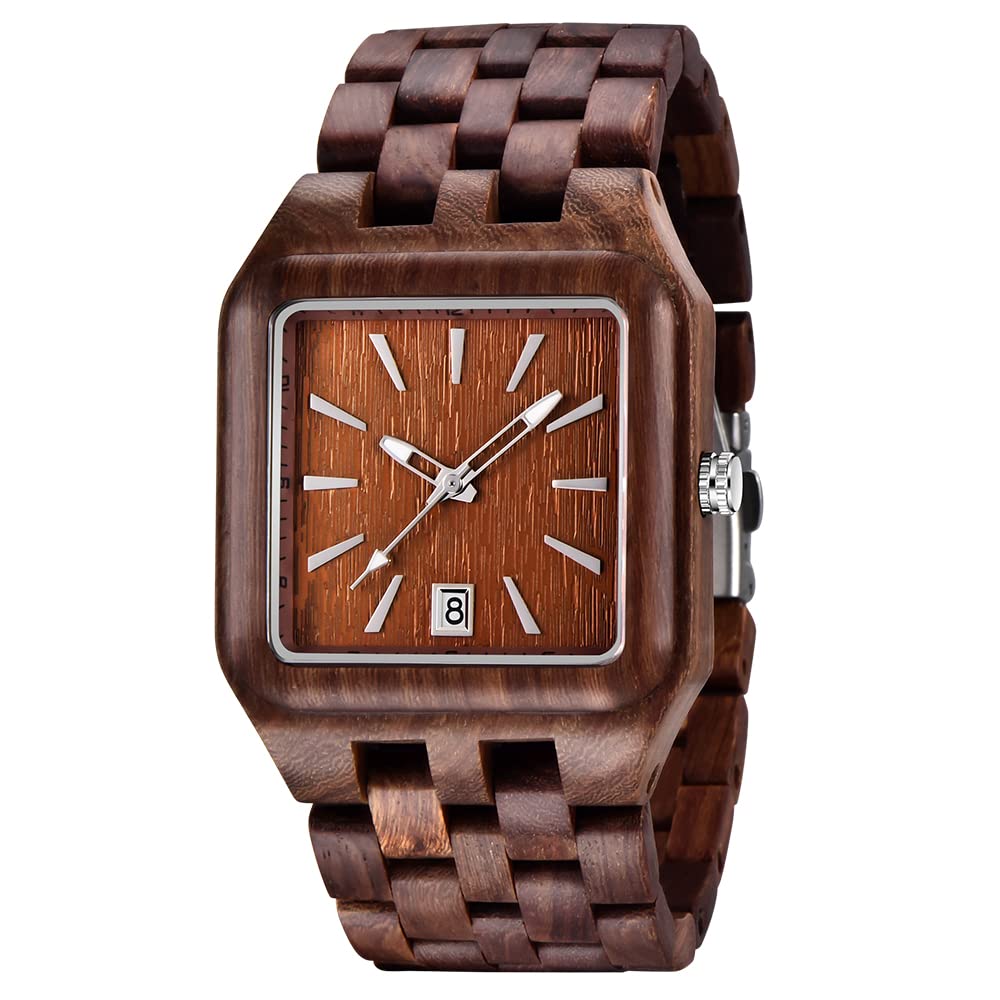 Tiong Orologio da donna al quarzo con design in legno, orologio in legno luminoso con cinturino regolabile fibbia in acciaio inox orologio in legno per donna