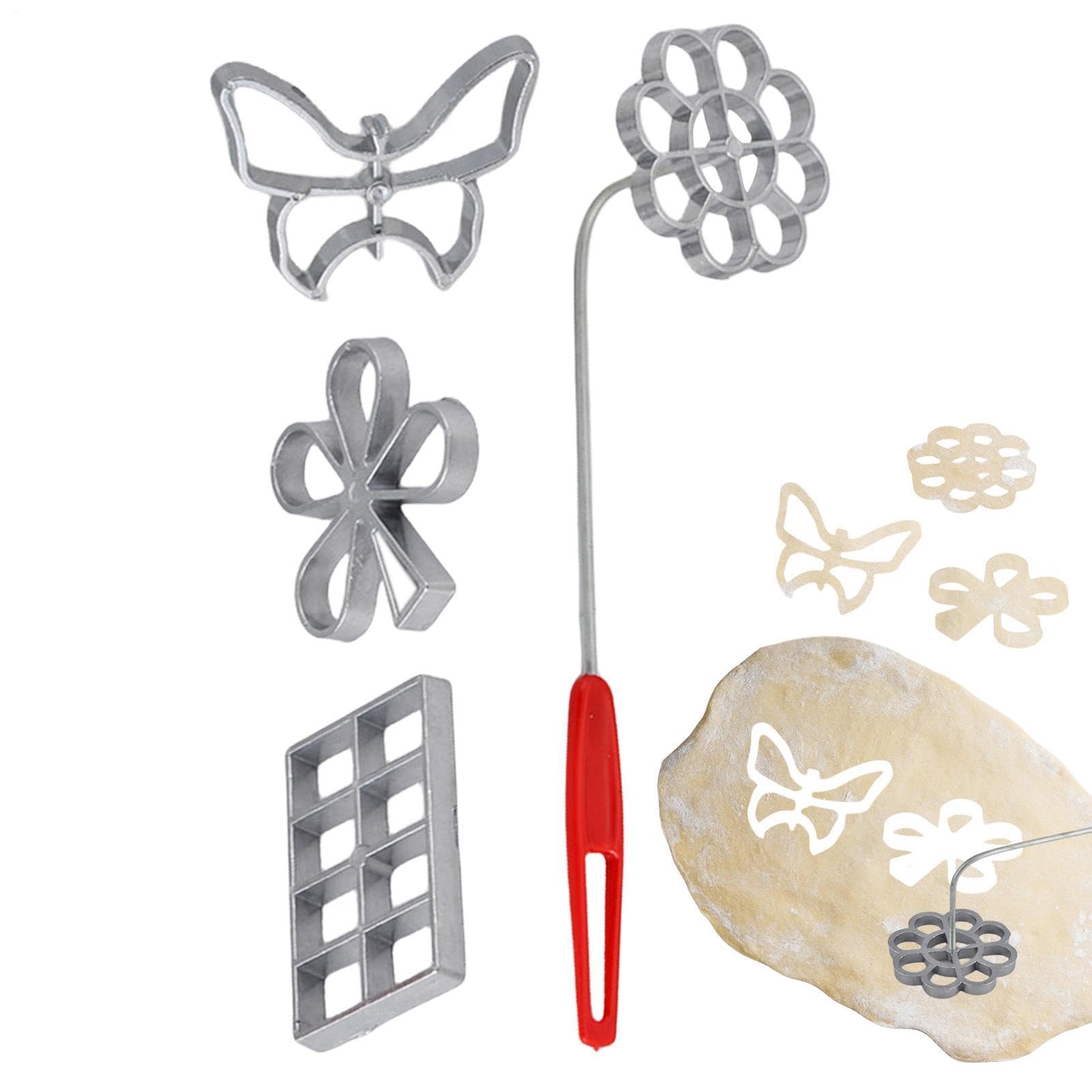 Set di 4 da forno staccabili con manico, kit di utensili da cucina in metallo, per fritti con impugnatura resistente al calore, set di per rosette per uso domestico per waffle