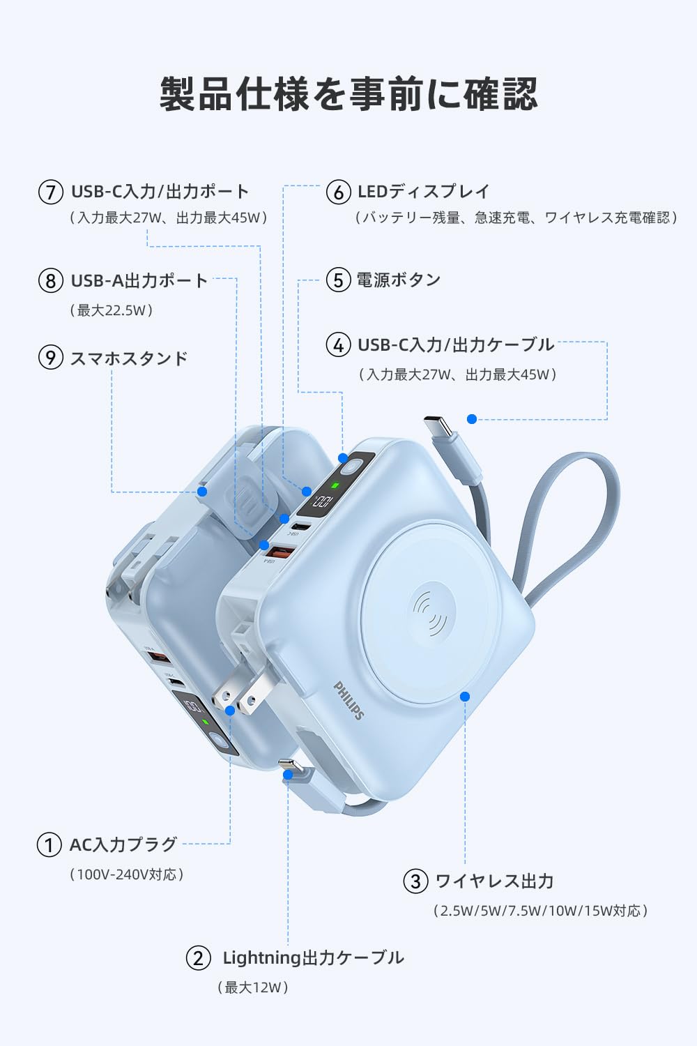 Amazon | Philips(フィリップス) モバイルバッテリー コンセント一体型