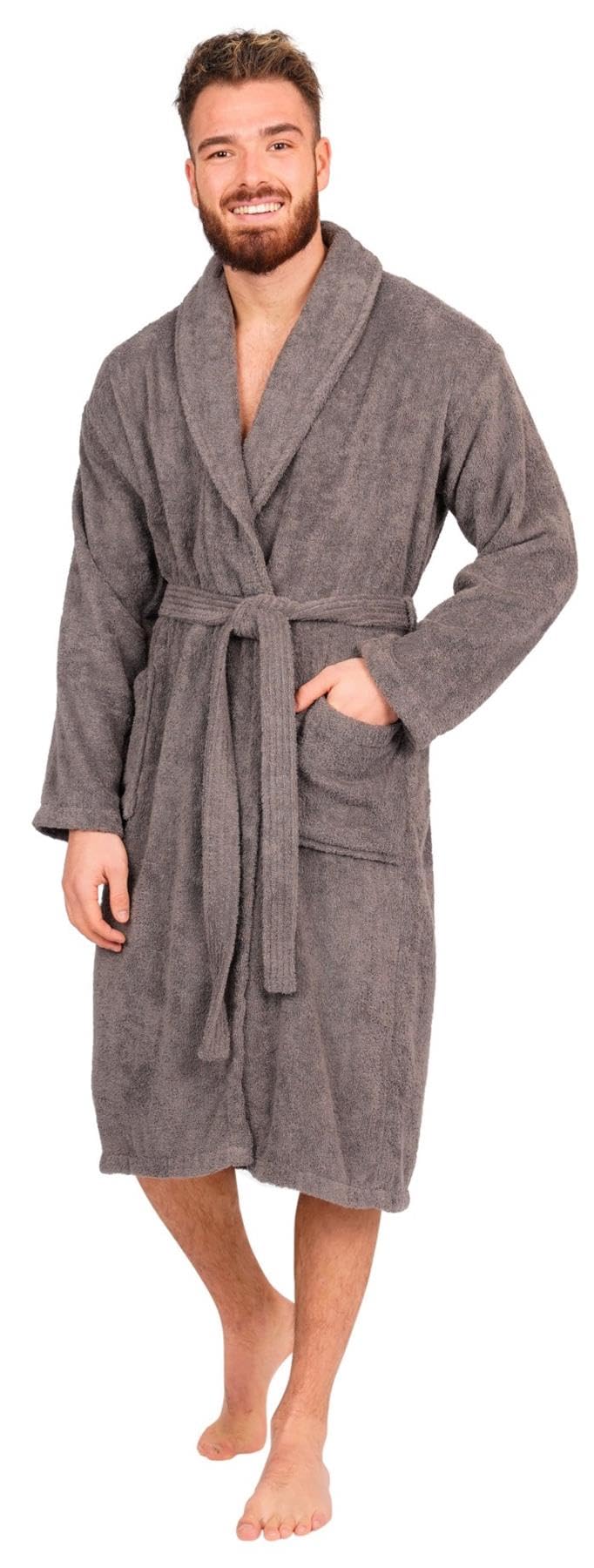 Adore Home Men's Slate 100% Cotton Bathrobe Terry Towelling Shawl Collar Bath Robe Dressing Gown, S