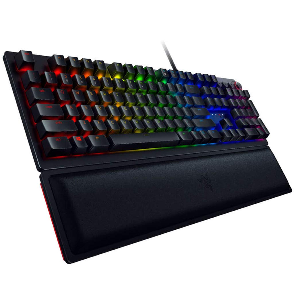 Razer Huntsman Elite - Teclado Gaming, Rápido, Switches Optomecánicos De Razer (Retroiluminación RGB Chroma, Dial Digital Multifunción, Reposamuñecas Ergonómico) Teclado Español - Negro