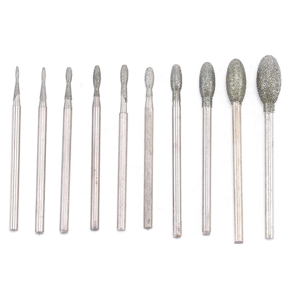 AllGIFT Grinding Burr 10pcs Emery Carborundum Non-Metallic Carving 2.35mm Shank Diamond Burr Bits Industry Tool Polishing Kits Carving, Engraving, Grinding