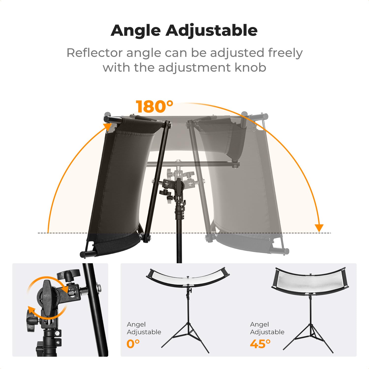 K&F CONCEPT Riflettore curvo U-Reflector 100x45cm con riflettore 4 in 1, nero/oro/bianco/argento, con supporto da 1,5 m, con custodia, adatto per studi fotografici
