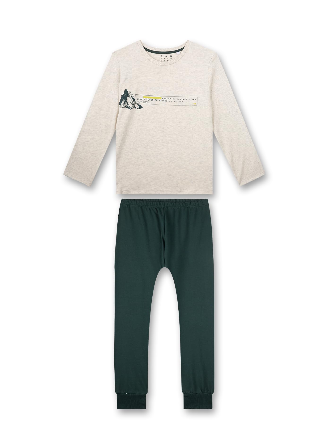 Sanetta Jungen-Schlafanzug beigemelange Berg | Bequemer Schlafanzug für Jungen lang. | Pyjamaset Größe