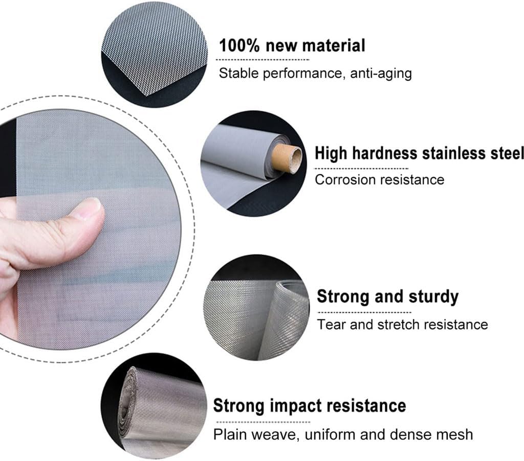 MRYBD 304 Stainless Steel Woven Wire Mesh, 200 Mesh Very Fine Stainless Steel Woven Wire Tear Resistant Metal Mesh Screen for Home Kitchen Commercial Filter Screen Sheet Filtration Cloth 1x10m