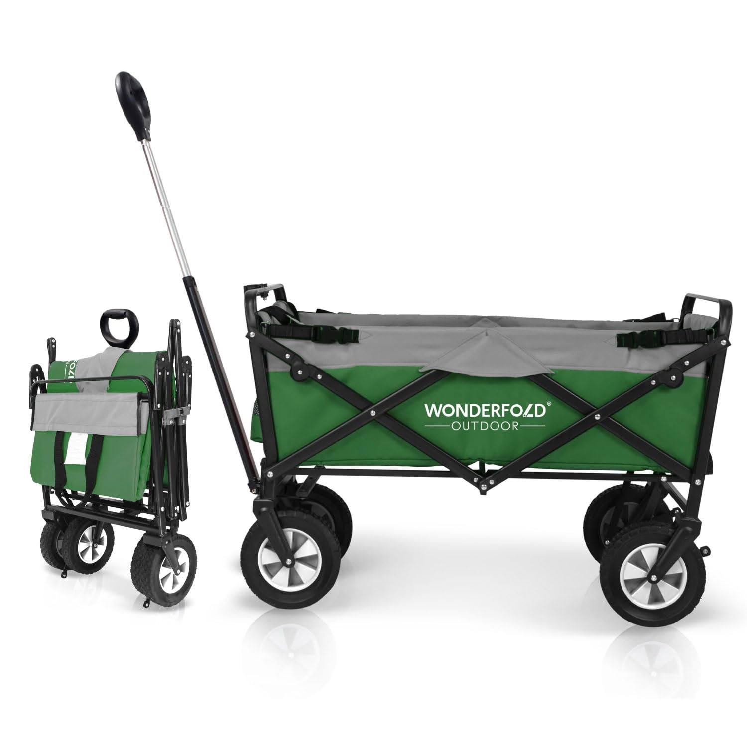 WONDERFOLD S1 Folding Utility Cart with Easy-Clean Removable 600D Fabric, Adjustable Pull Handle with Spring Bounce Technology & Active Front Steering