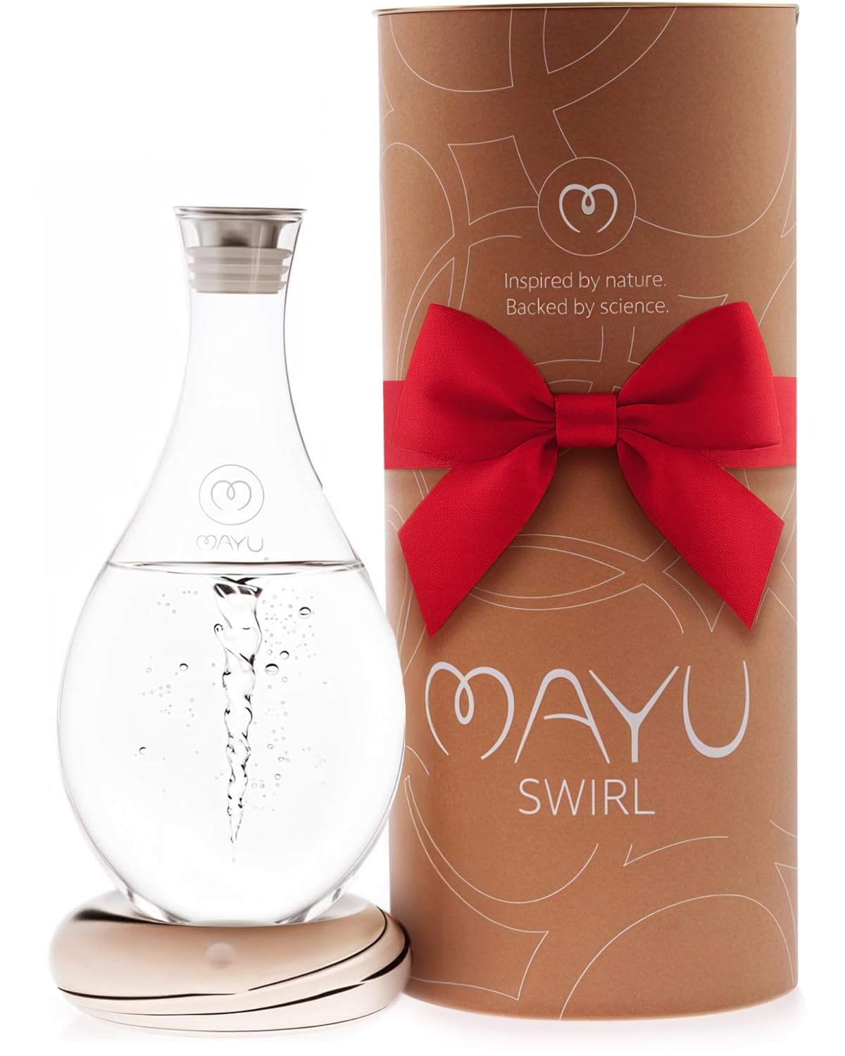 MAYU Swirl Structured Water Carafe - Innovative Vortex Technology Handblown Pitcher. Post Reverse Osmosis Filter Aerating Water Dispenser Stand 1.5 Liter| 51 Oz Dining Glass Jug Design (Earth Base)