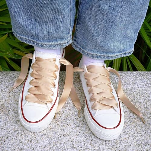 Image of Booyckiy 3 /4 inch Wide Satin Ribbon Shoelaces Flat Colorful Shoe Laces for Women Girls