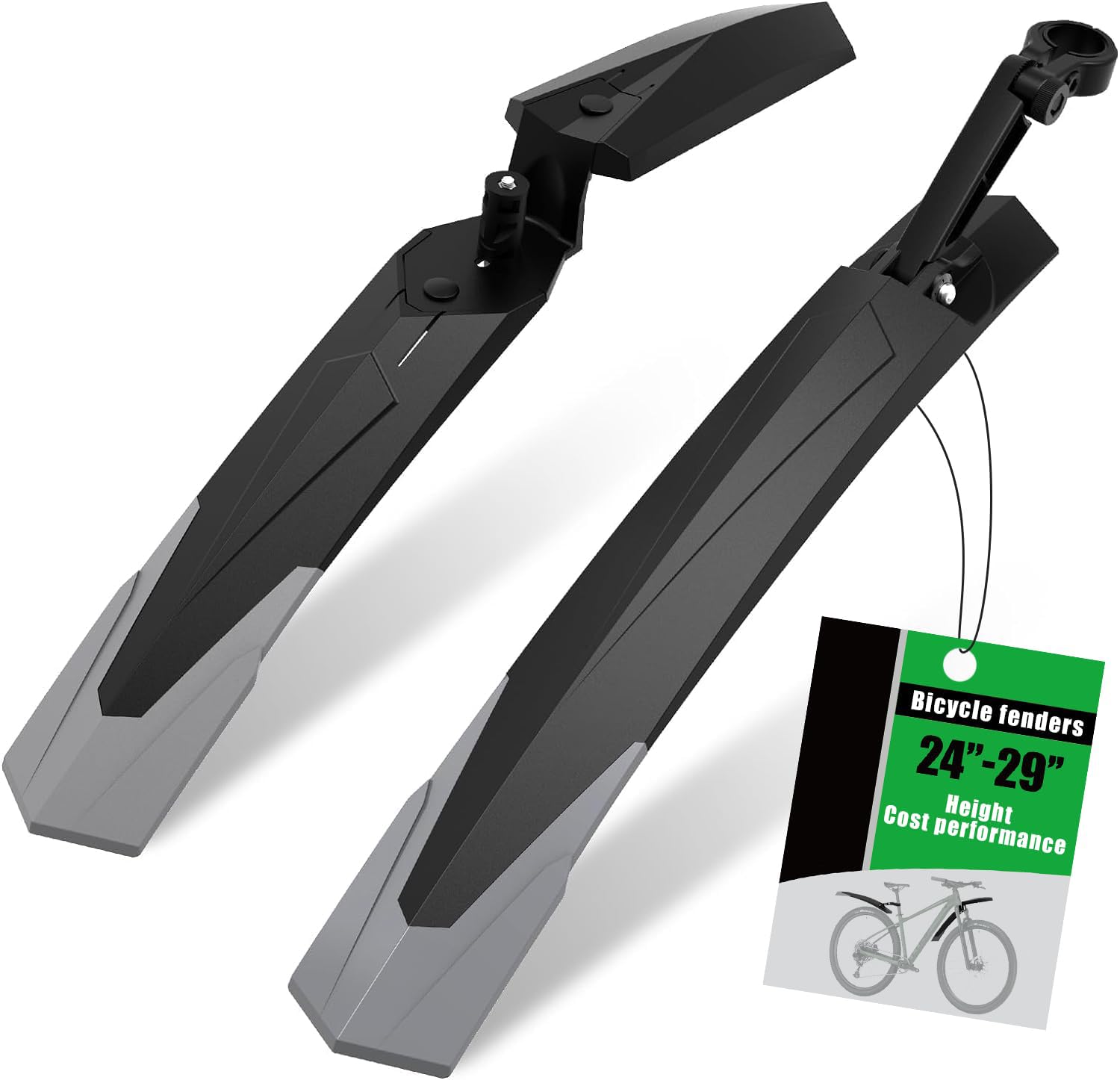 TERRIFI Bike Mudguard Set for Mountain Bike, Adjustable Bicycle Fender, Universal Mud Guard for 24-29 Inch Bikes, Suitable for E-Bikes, Durable and Easy to Install