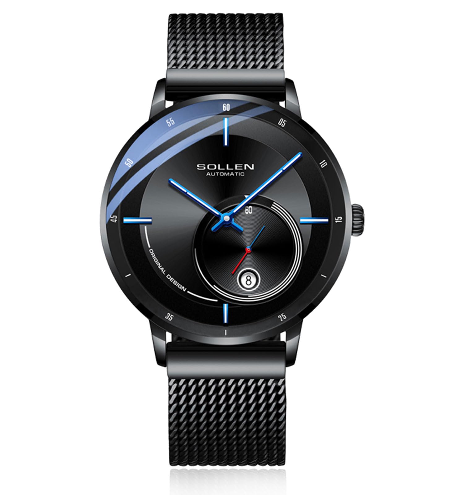 SOLLEN Black Automatic Watches for Men, Minimalist Stainless Steel Watch, Slim & Waterproof Mens Wrist Watches with Luminous Function, Gift for Male, Black Case, Minimalist (B0C7TM94D1) Amazon Price History, Amazon Price Tracker