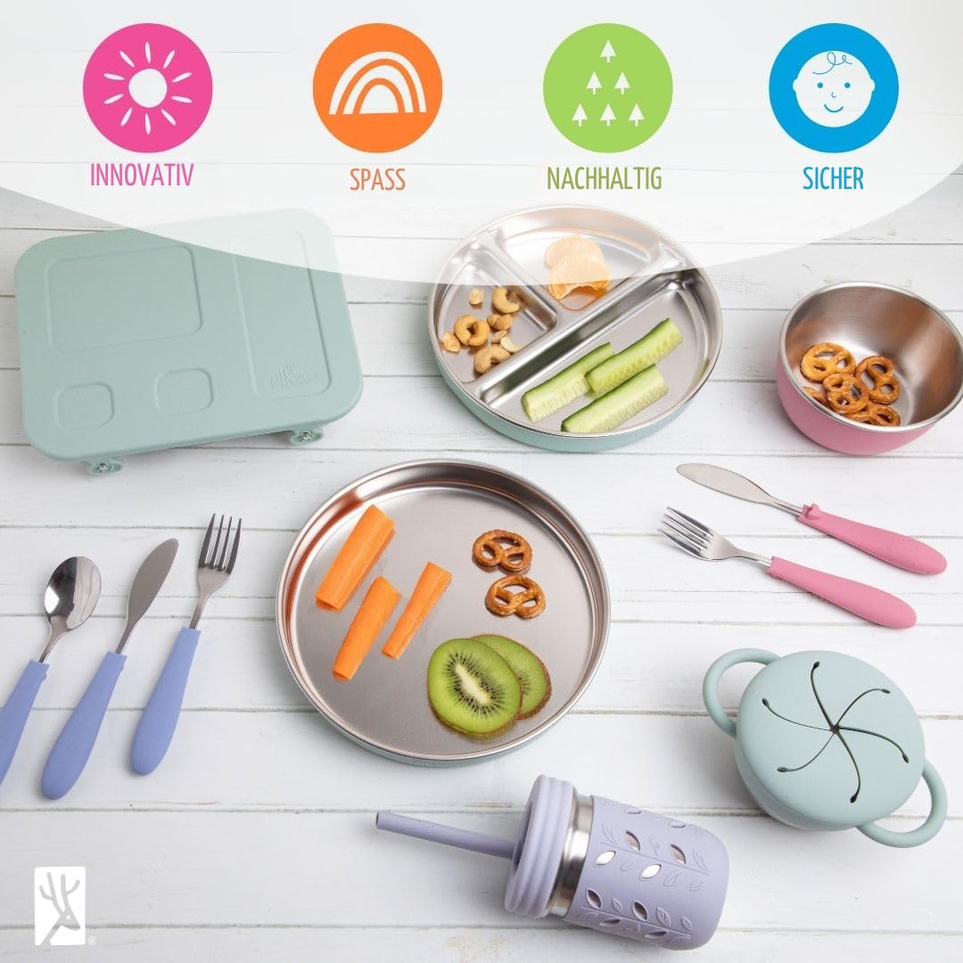 Elk and Friends 295ml Edelstahl Kinder Trinkbecher | Mason Jar mit Silikonhülle & Deckel | Silikon Strohhalm | Smoothie Becher | Auslaufsicher | Spülmaschinengeeignet | 4er Set