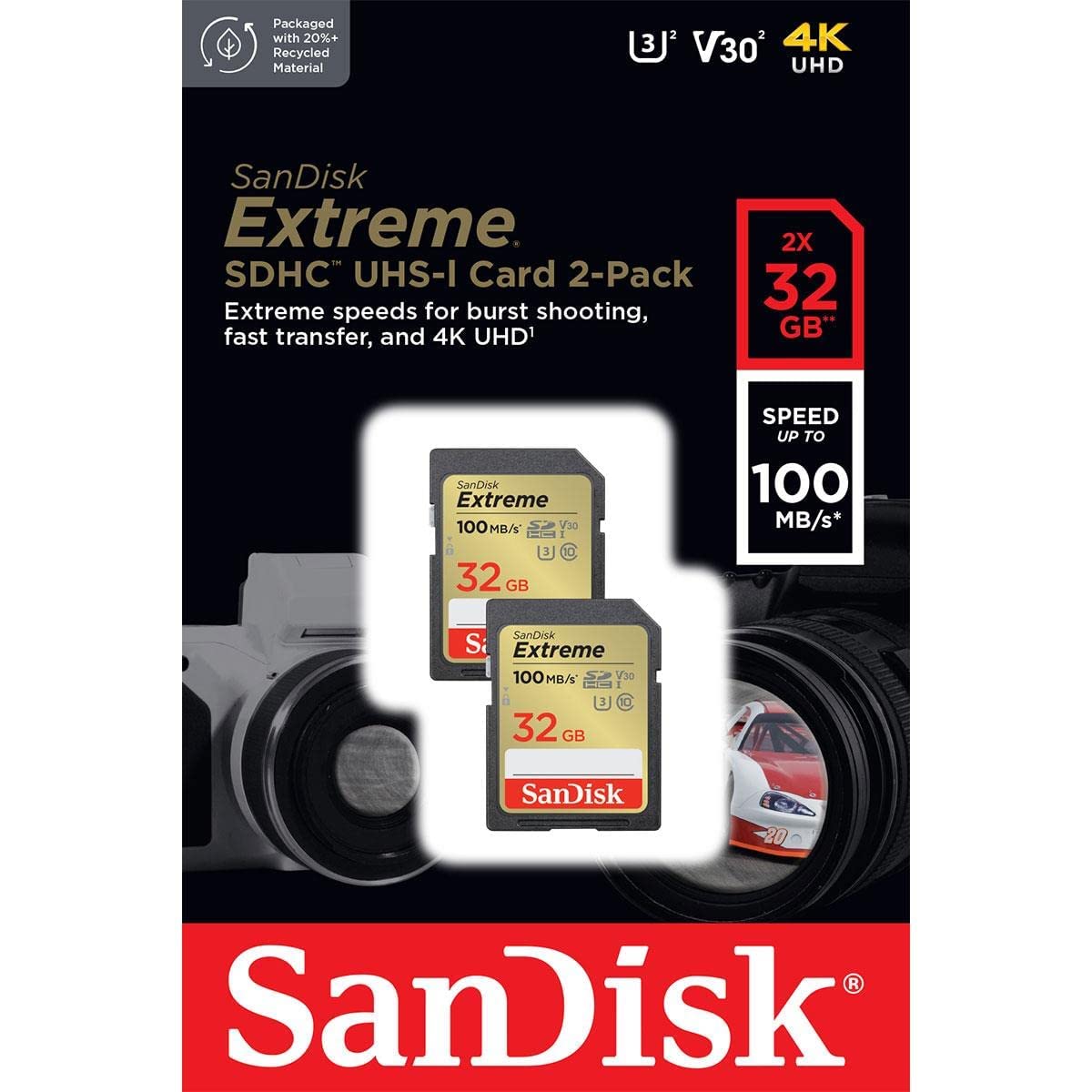 SanDisk 32GB Extreme SDHC cards (2-pack) + RescuePRO Deluxe, up to 100MB/s, UHS-I, Class 10, U3, V30, No color, 32 GB (2-Pack) - Image 2