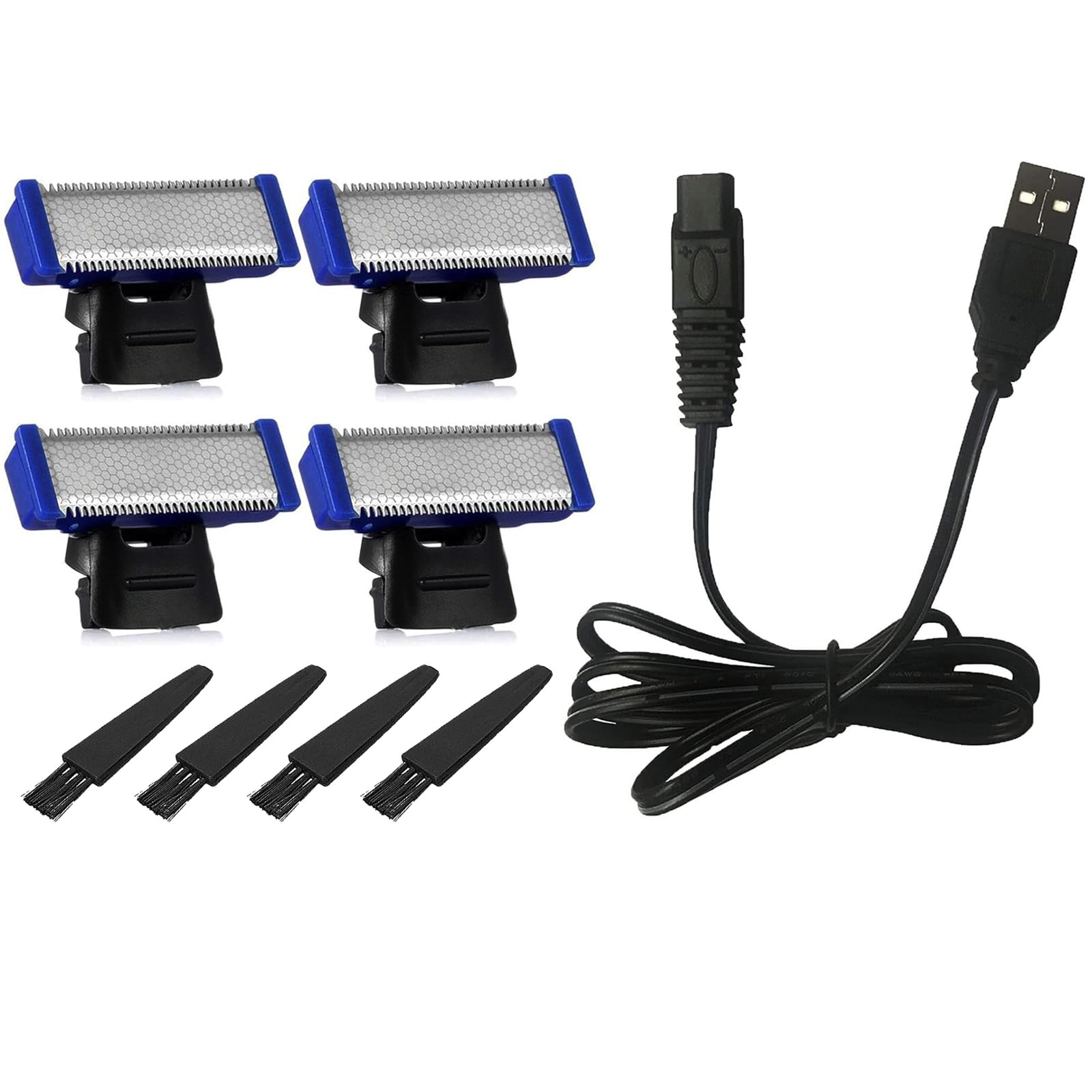 LinMei USB Charger Cord Compatible for Gen 1 Microtouch Solo Electric Shaver Bundle with 4 Replacement Shaver Heads, 4 Clean Brushes