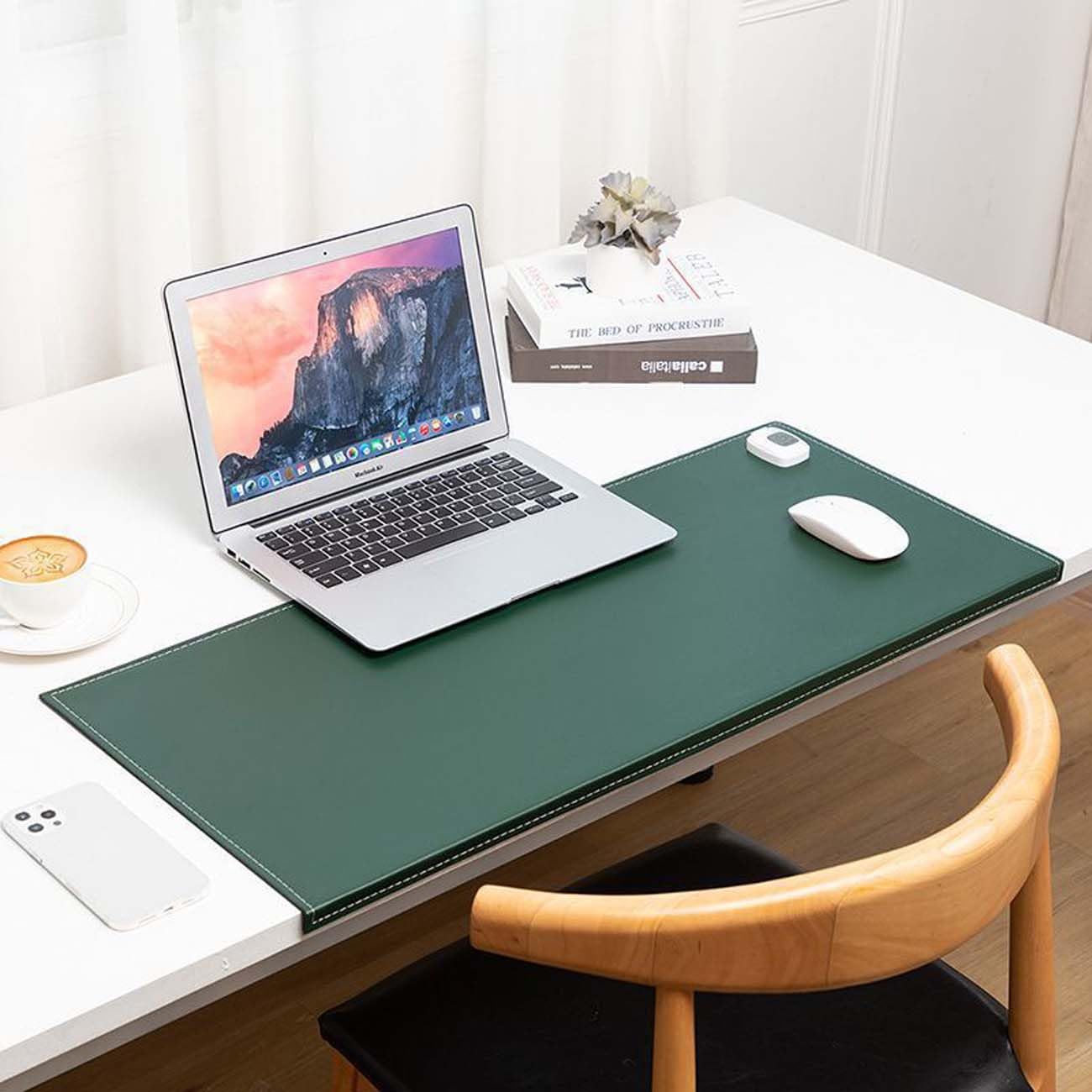 Tappetino da scrivania in pelle con protezione dei bordi, grande tappetino per mouse, tastiera PC, laptop, per ufficio/casa, impermeabile, comodo tappetino da scrivania (60 x 120 cm, verde)