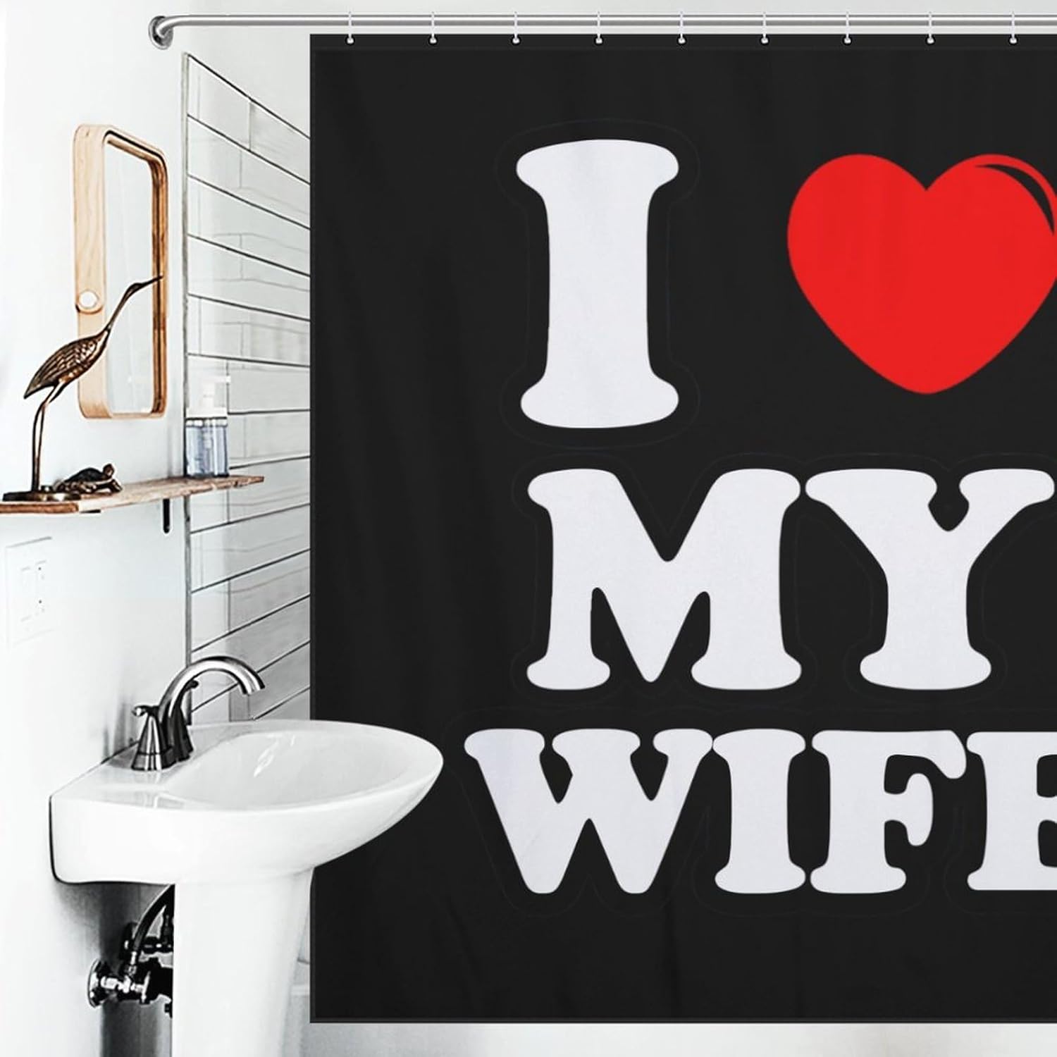 I Love My Wife Funny Shower Curtains Washable Bath Curtain Liner with Hooks for Bathroom Bath Tubs