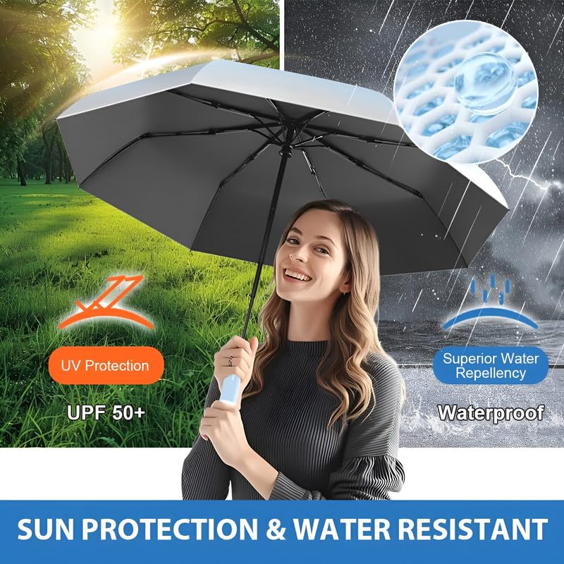 Image of Contacts Compact Folding Umbrella - Windproof Travel Umbrella with Automatic Open /Close, Waterproof, UV Protection, Portable Umbrella for Men, Women & Kids