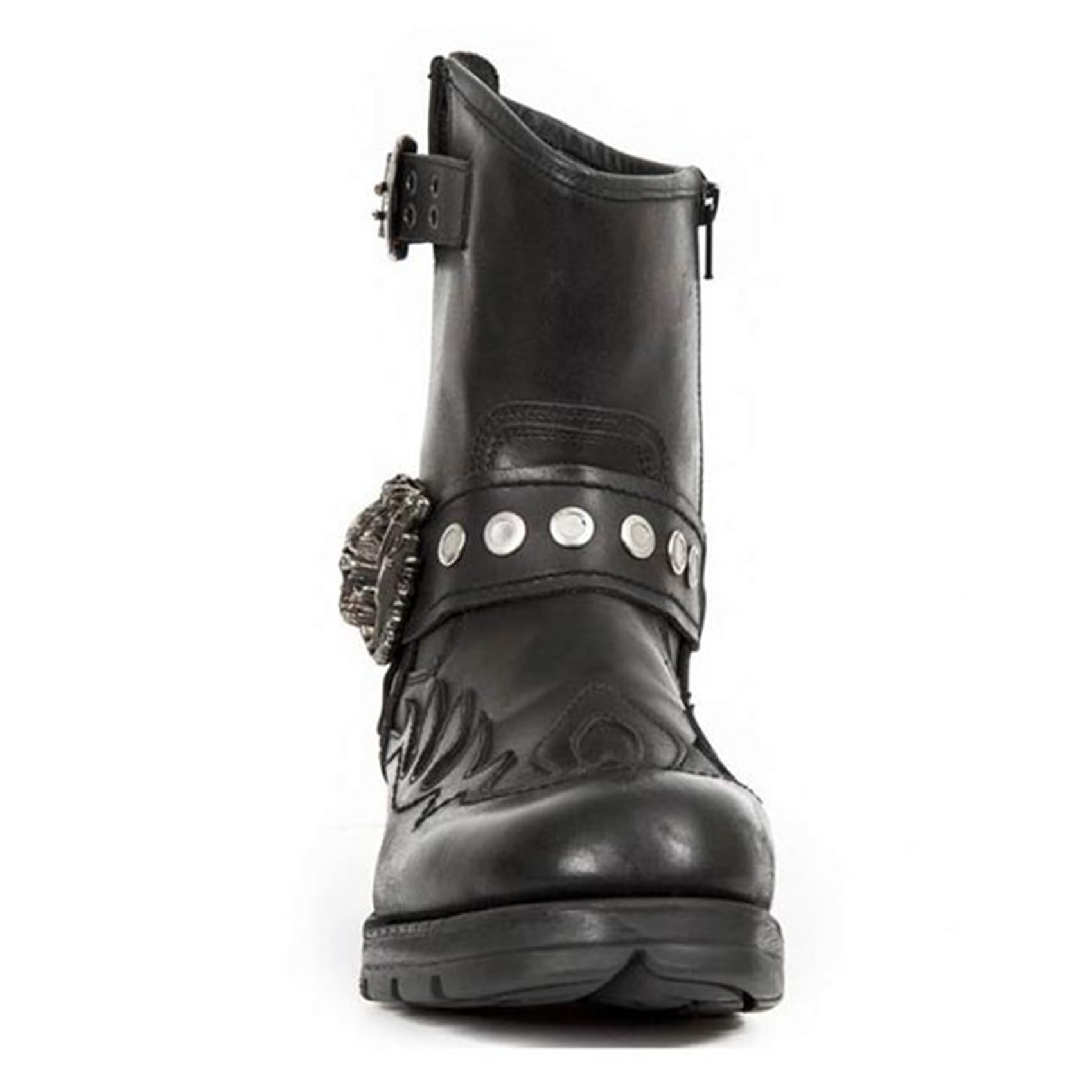 rackbone DJFOG Herren-Ritterstiefel, Biker-Stiefel, kurze Reitstiefel, mittelalterliche PU-Leder-Steampunk-Stiefel mit Totenkopf-Dekoration – Vintage-Stickerei, Western-Cowboy-Stiefel