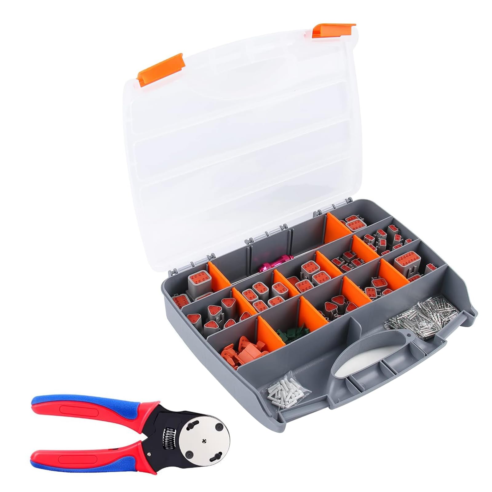 Deutsch - Juego de conectores de 2, 3, 4, 6, 8, 12 pines con crimpadora 14-20 AWG, conectores eléctricos sellados para automóviles, juego de conectores Deutsch con crimpadora