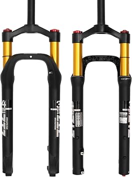 26 Inch 4.0 inch Fat Tire MTB Air Suspension Fork - Ultralight Rebound Adjustment Front Fork,120mm Travel, 135mm Spacing Hub 9mm QR Crown Lockout  Ideal for Snow Beach XC Mountain Bikes