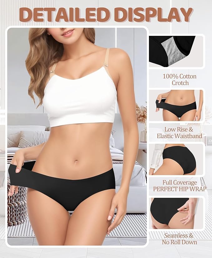 Women's Seamless Underwear No Show Stretch Bikini Panties Silky Invisible Hipster3