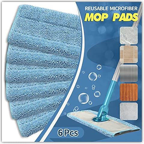 Gazeer 6Pack Reusable Mop Pads Compatible with Flash Speedmop,Reusable & Washable Durable Microfiber Mop Pad,Blue,Wet & Dry Use Cover