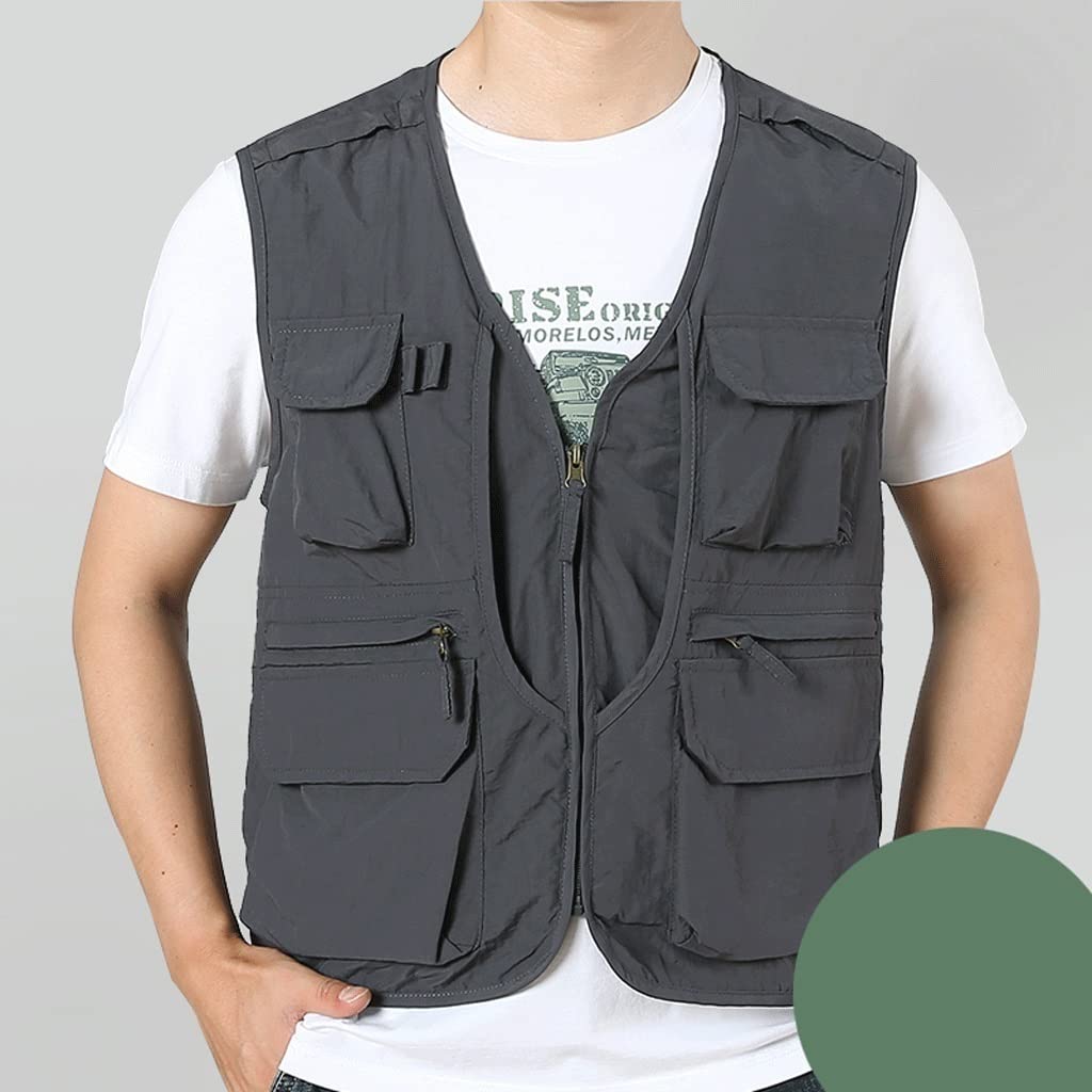 Gilet de pêche Gilet de pêche en Plein air Photographie à Outils Multi-Poches Gilet Gilet à séchage Rapide Gilets de Sport(L)