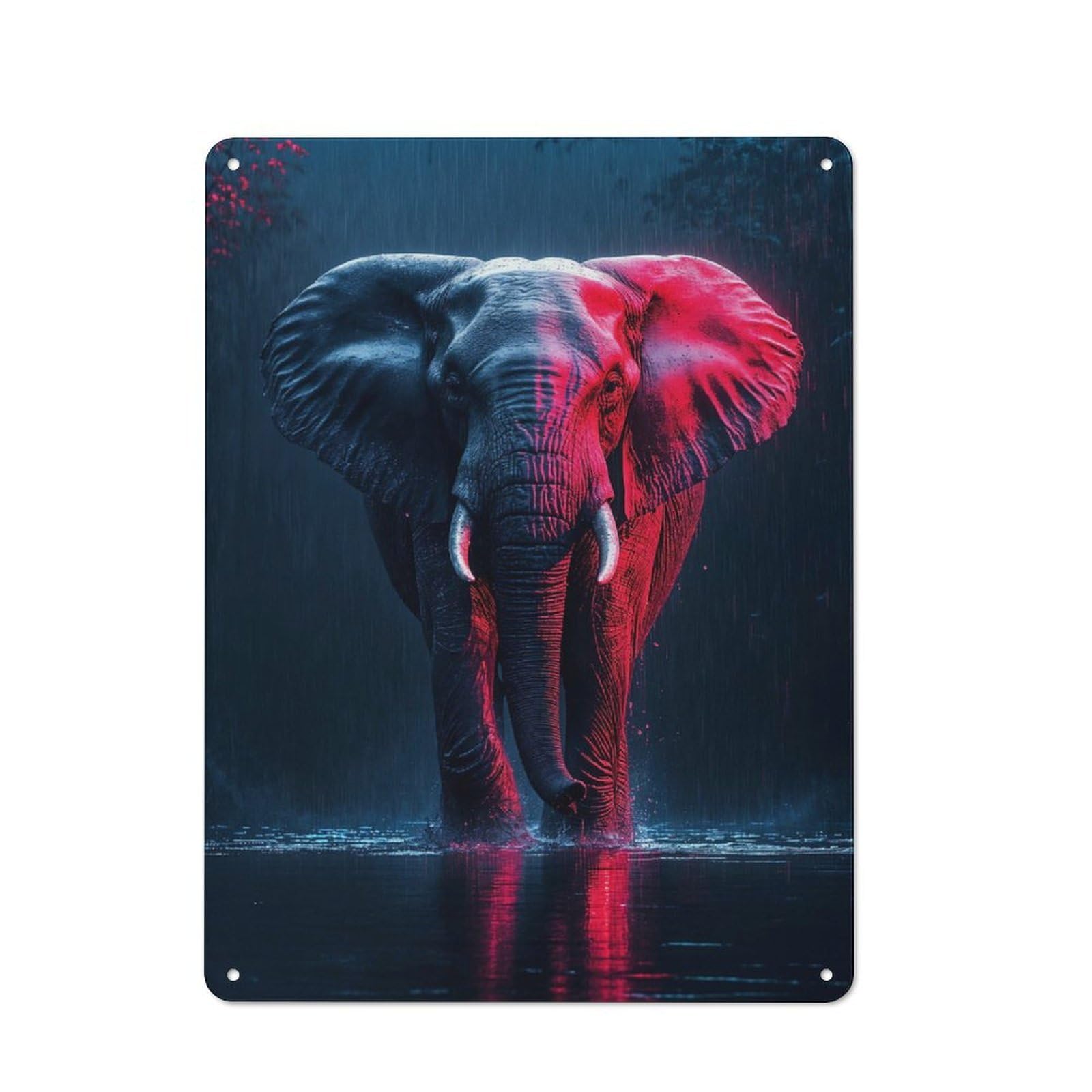 Decorative Metal Plaque with Elephant in The Rain Design 40x30cm, Casual Utility Space Decor for Patio Bar, Workshop, Shed Or Kitchen
