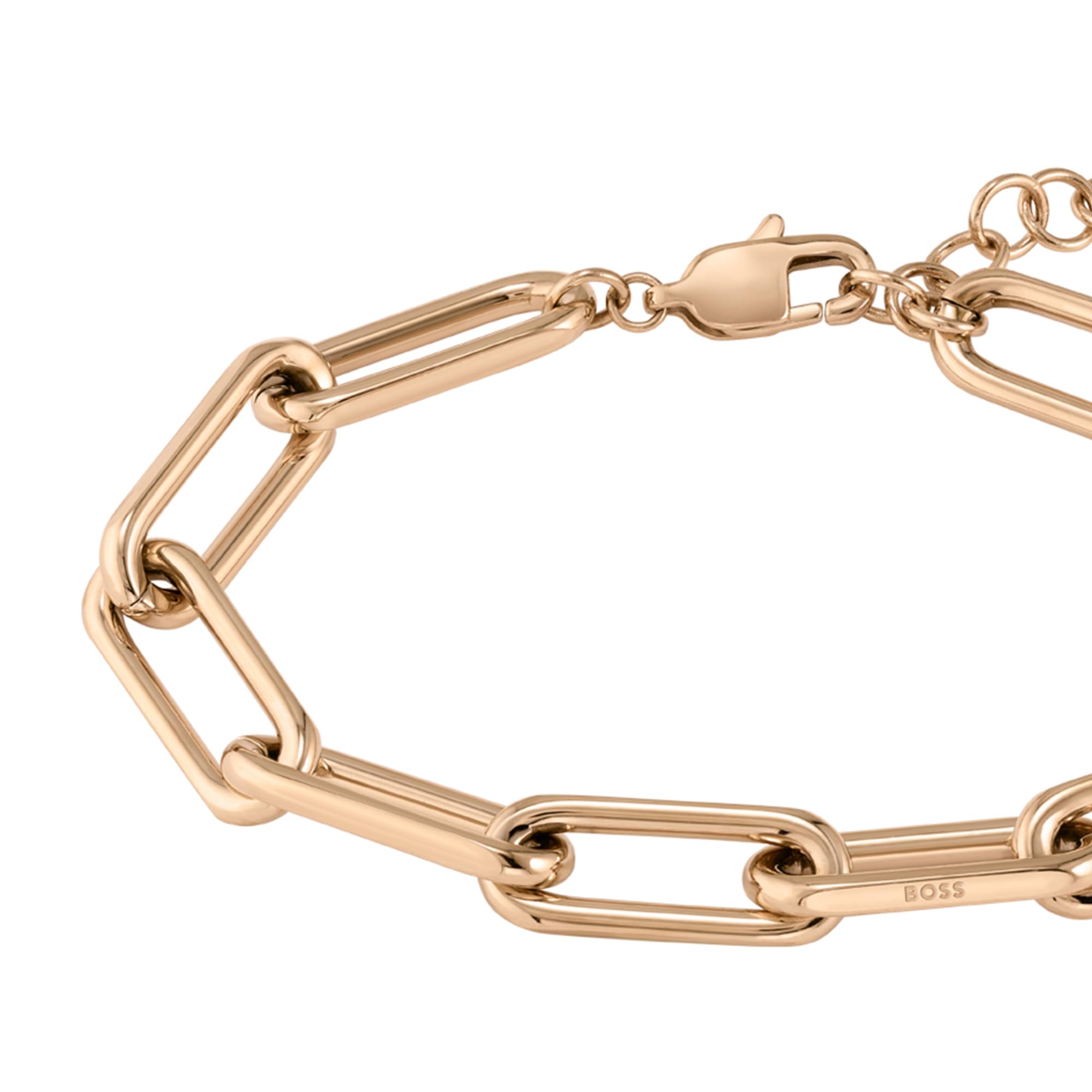 BOSS Jewelry Damen Kollektion TESSA – Edelstahl mit Roségold-Beschichtung: Gliederarmband, Ohrstecker und Halskette