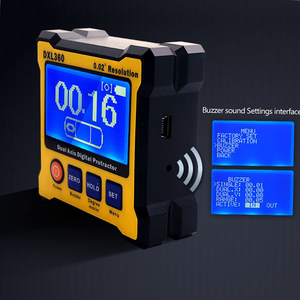 DXL360 - Transportador de ángulo digital de doble eje con base magnética de 5 lados, nivel de pantalla digital de doble eje de alta precisión 100-240V 50-60Hz