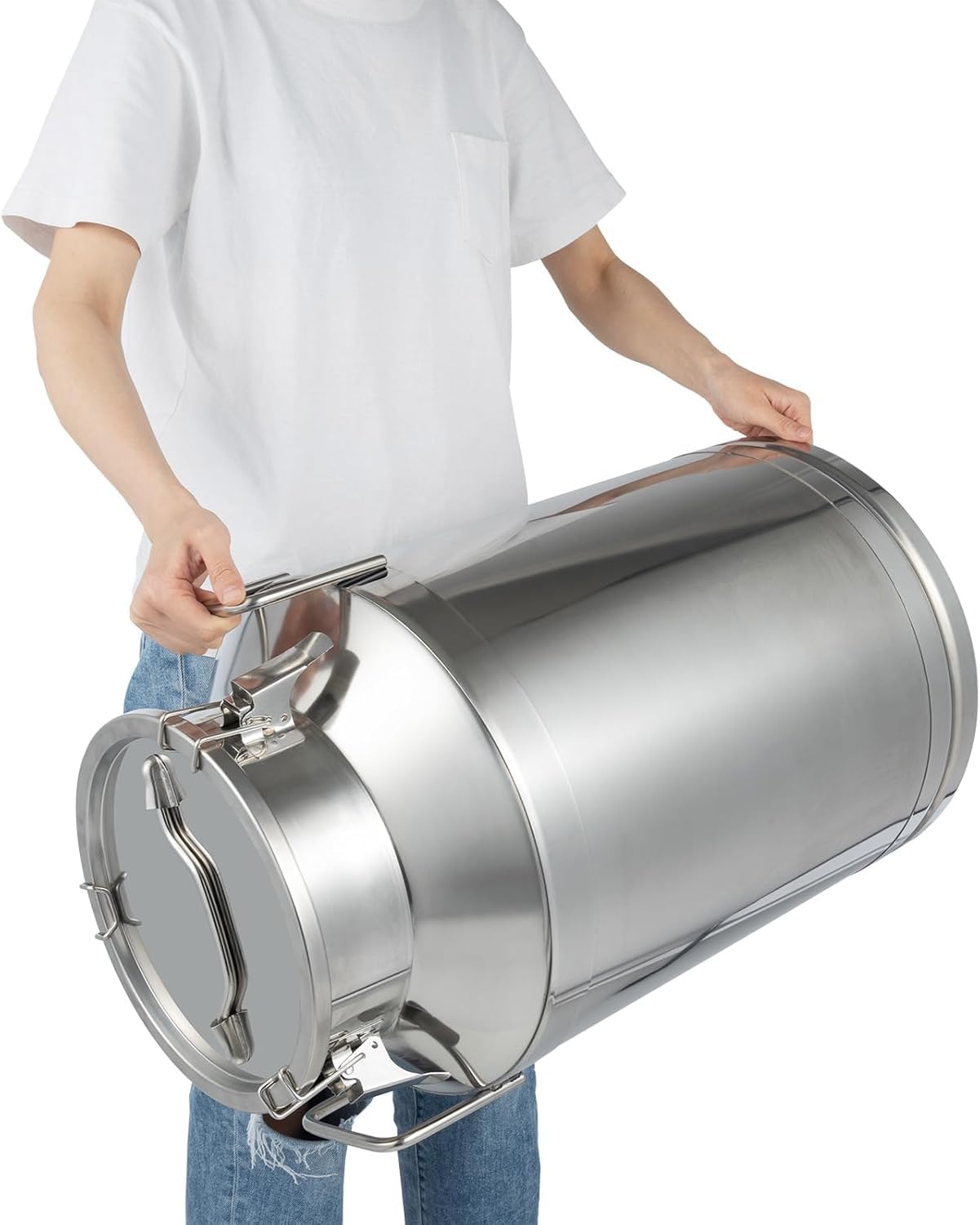 Lata de leche de acero inoxidable con tapa, jarra duradera para transportar bebidas, contenedor de almacenamiento versátil de cocina
