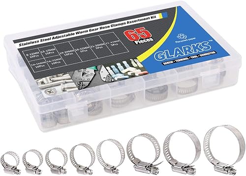 Miniatura 7 de Glarks Juego surtido de abrazaderas de manguera de engranaje helicoidal ajustable de acero inoxidable 304 de 8 a 1.732 in, abrazadera de línea de