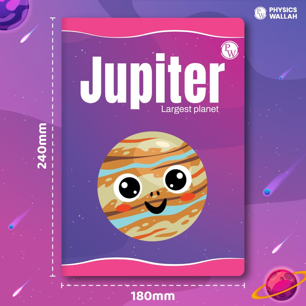 PW Physics Wallah - Cuaderno infantil de 172 páginas, 10 mm, caja de 6 unidades, diseño de Júpiter