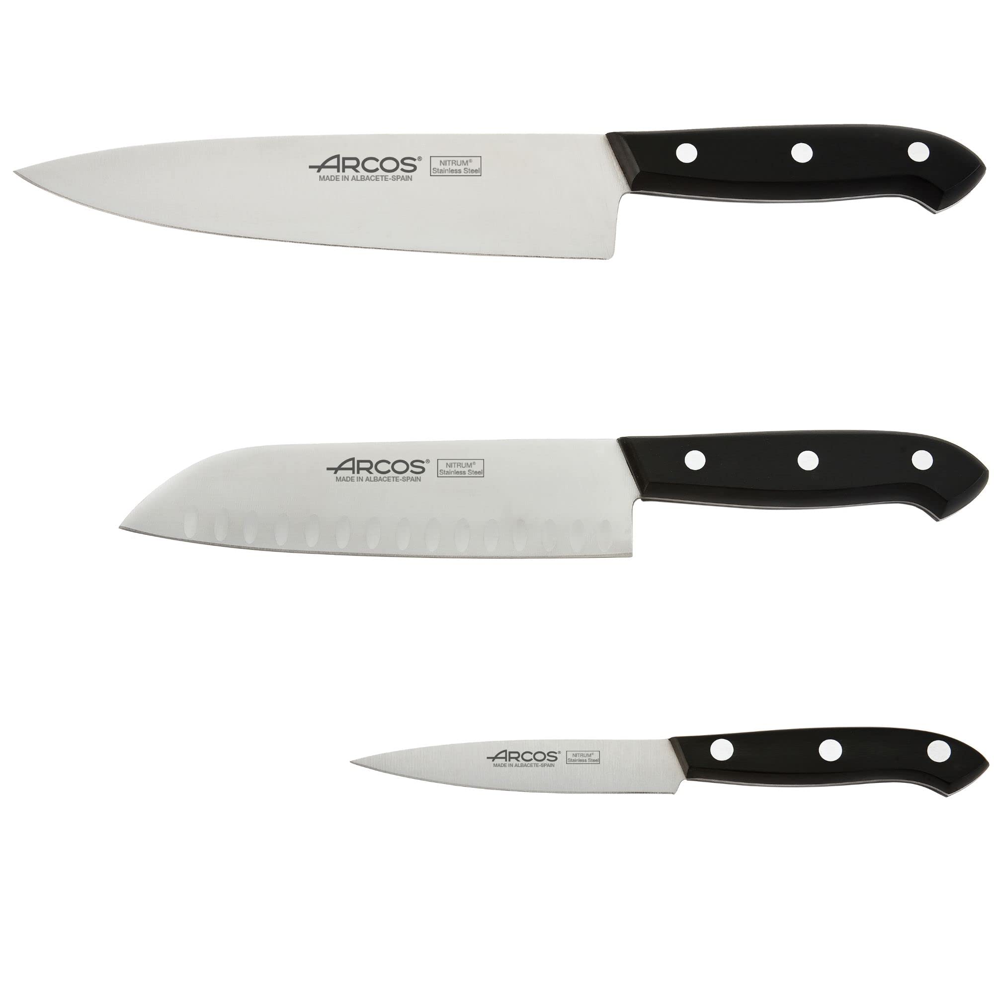 Arcos Juego Cuchillos Cocina Profesionales 3 Piezas Mango Negro