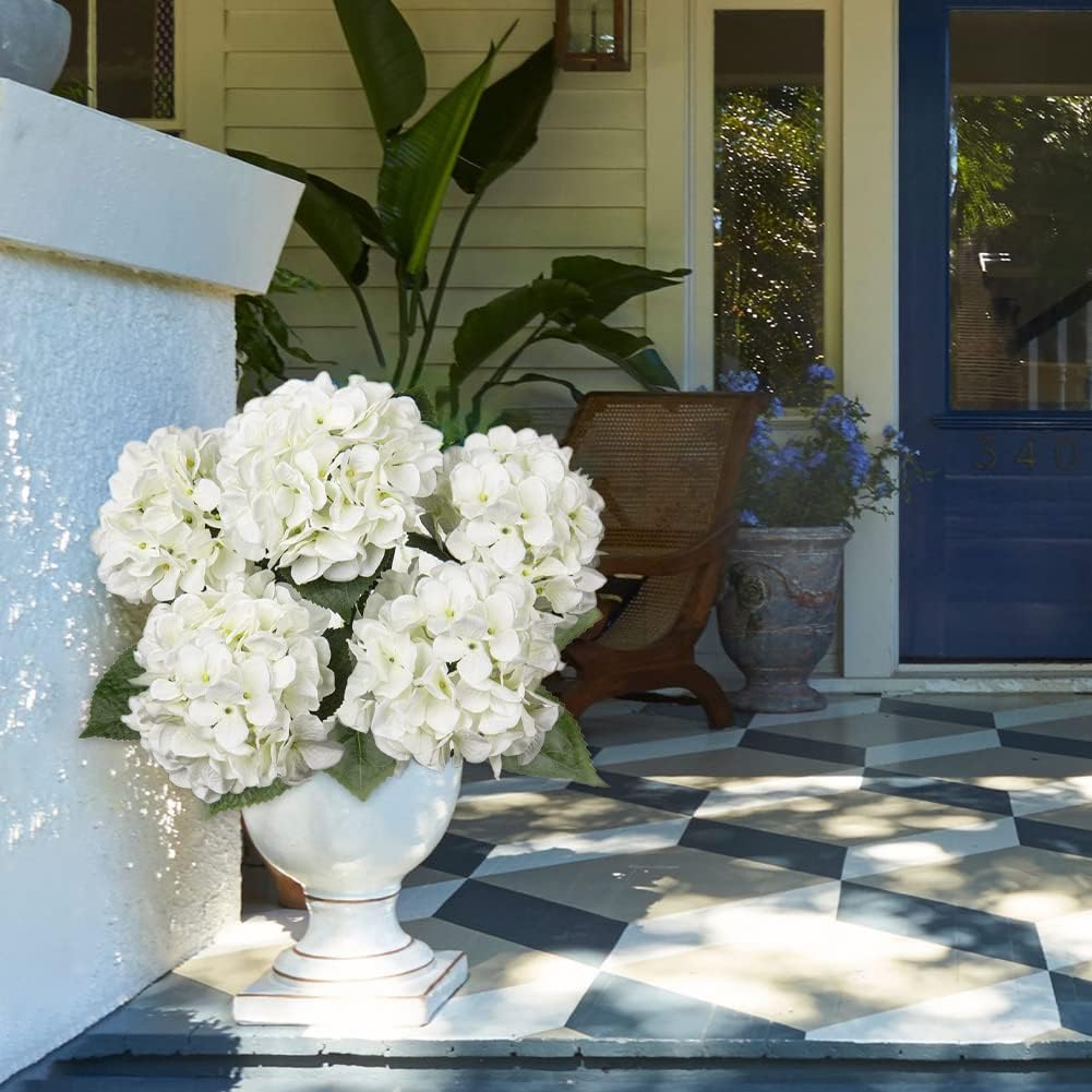 White Hydrangea Artificial Flowers Large Artificial Hydrangeas Silk Flower for Home Decor Indoor Wedding Flower Bouquets Faux Flowers Kitchen Centerpiece Table Decorations