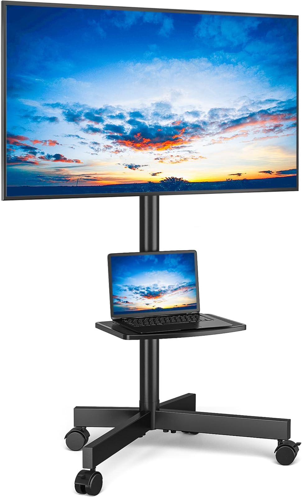 – RFIVER Mobile TV Stand on wheels for 27-60 Inch TVs, Tilt Height Adjustable Rolling TV Trolley with Bracket Mount max VESA 400x400mm max 40kgs