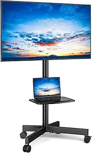 Rfiver Mobile TV Stand for 23-60 Inch LCD LED Flat/Curved Panel Screen TVs up to 88 lbs, Rolling TV Stand with Adjustable Shelf & Tilt, Portable Floor Stand on Wheels for Bedroom, Living Room, Office