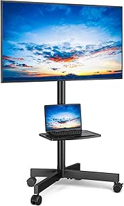 RFIVER Support TV sur Pied Chariot TV Meuble Télé Support avec Roulette Pied de 27 à 60 Pouces, Mobile TV Pivotant et Réglable en Hauteur, jusqu'à 40 kg, Max VESA 400x400 mm