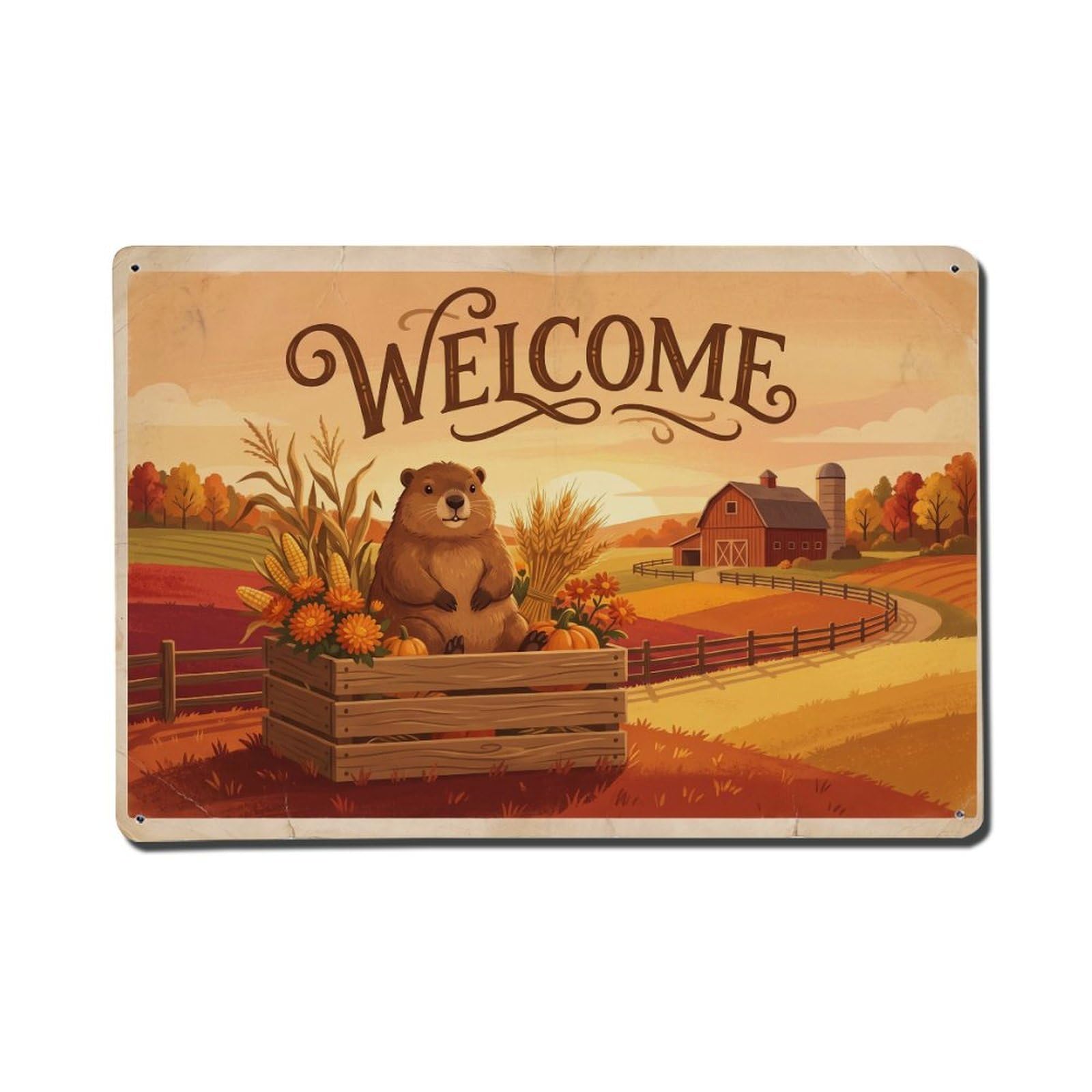 Vintage Welcome Groundhog Backyard Bliss Metal Tin Sign