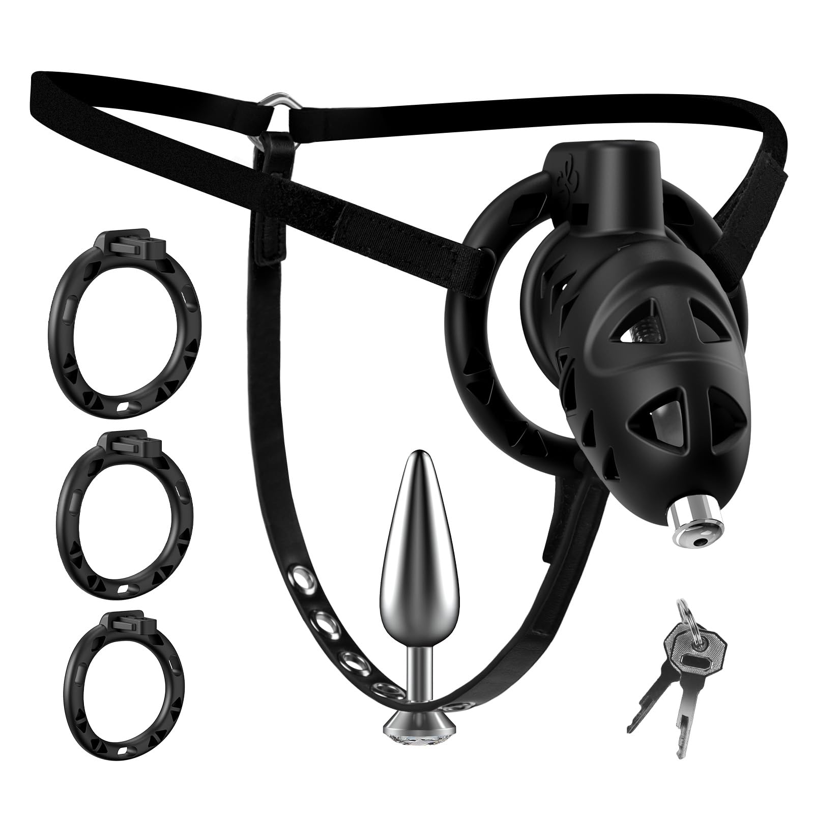 Peniskäfig Chastity Cage Sexspielzeug mit Analplug für Männer, Keuschheitskäfig Herren Gürtel mit 3 Penis Ring und Butt Plug, Ohi BoBi Sun BDSM Cock Cage Extrem Erotik Sex