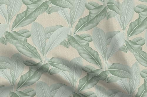 Spoonflower Tela verde salvia, avena, beige, con aspecto de lino, palmas tropicales neutrales impresas en tela de algodón distintiva por The Yard