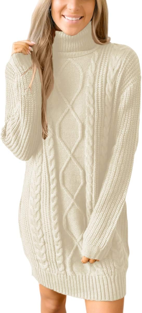Women Cable Knit Turtleneck Sweater Dresses