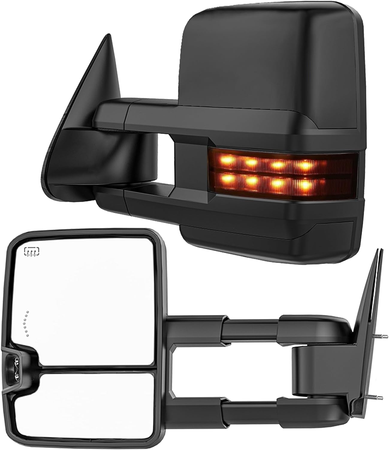 Smoked Heated Tow Mirrors Compatible with 2003-2006 Chevy Silverado GMC Sierra(2007 classic)1500 2500 3500, Extended Trailer Towing Side Mirror w/Backup Light, Tahoe Suburban Avalanche Yukon Escalade 03-07 Smoked Lens Black Housing