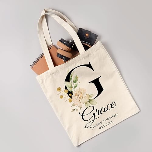Miniatura 8 de Easycosy Bolsa de lona personalizada con texto de imagen, reutilizable, bolsa de comestibles, bolsa de regalo floral para mujeres