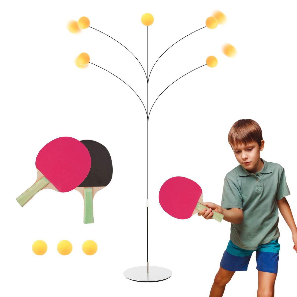 Surplex Table Tennis Trainer Set, height Elastic Soft Shaft Rebound Ping Pong Training Equipment